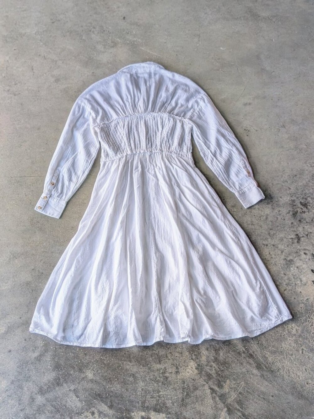 Anthropologie Pilcro White Shirred Corset Buttondown Long Sleeve Midi Dress - Picture 11 of 11